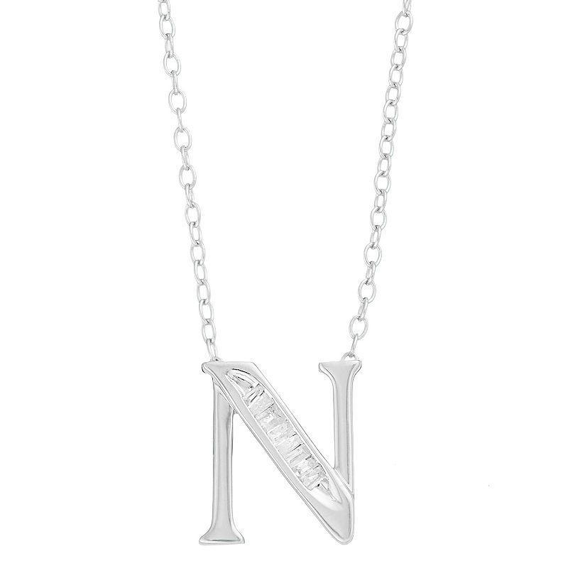 Sterling Silver Baguette Diamond Initial Pendant Necklace, Womens X Product Image