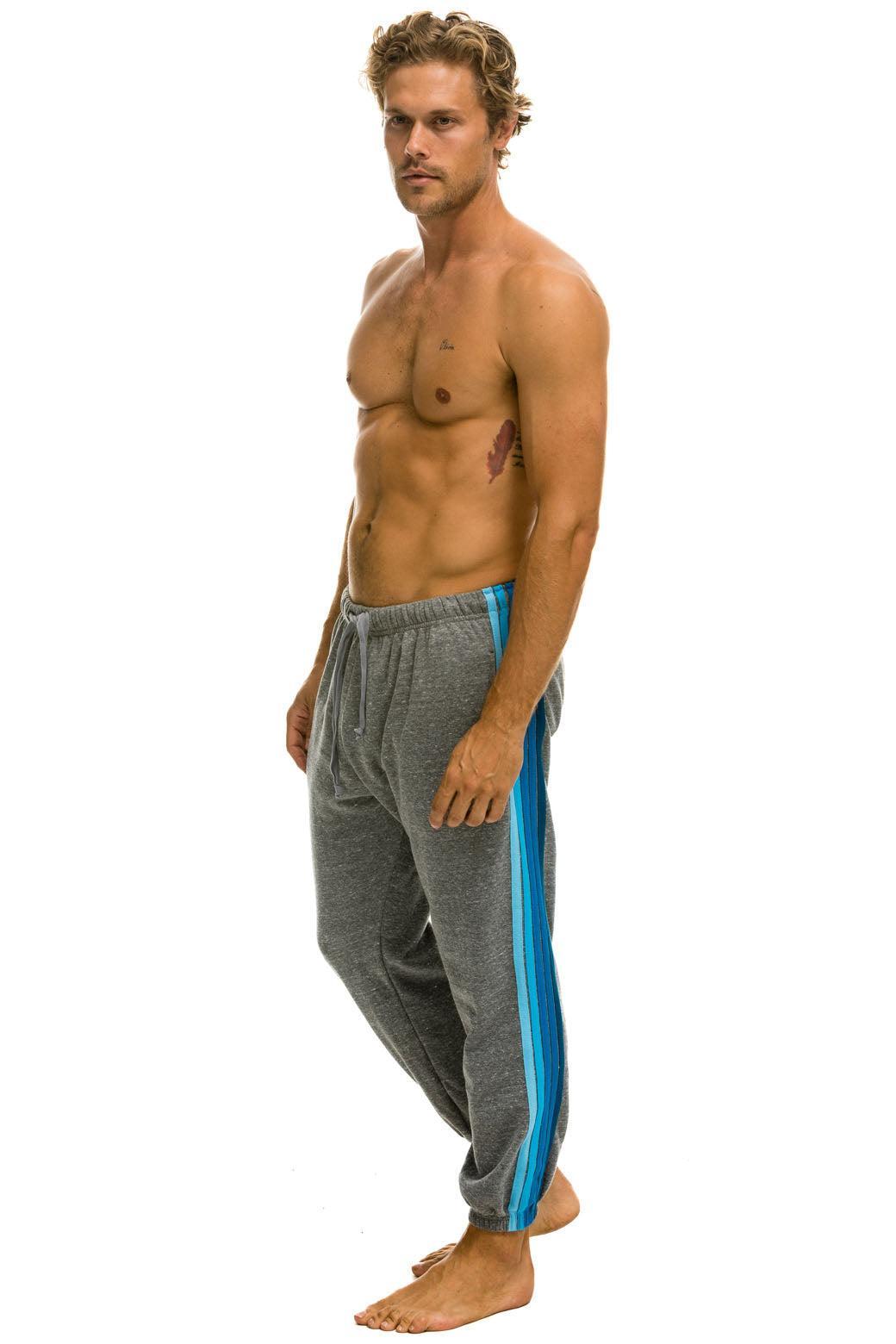 5 STRIPE SWEATPANTS - HEATHER GREY // BLUE  Product Image