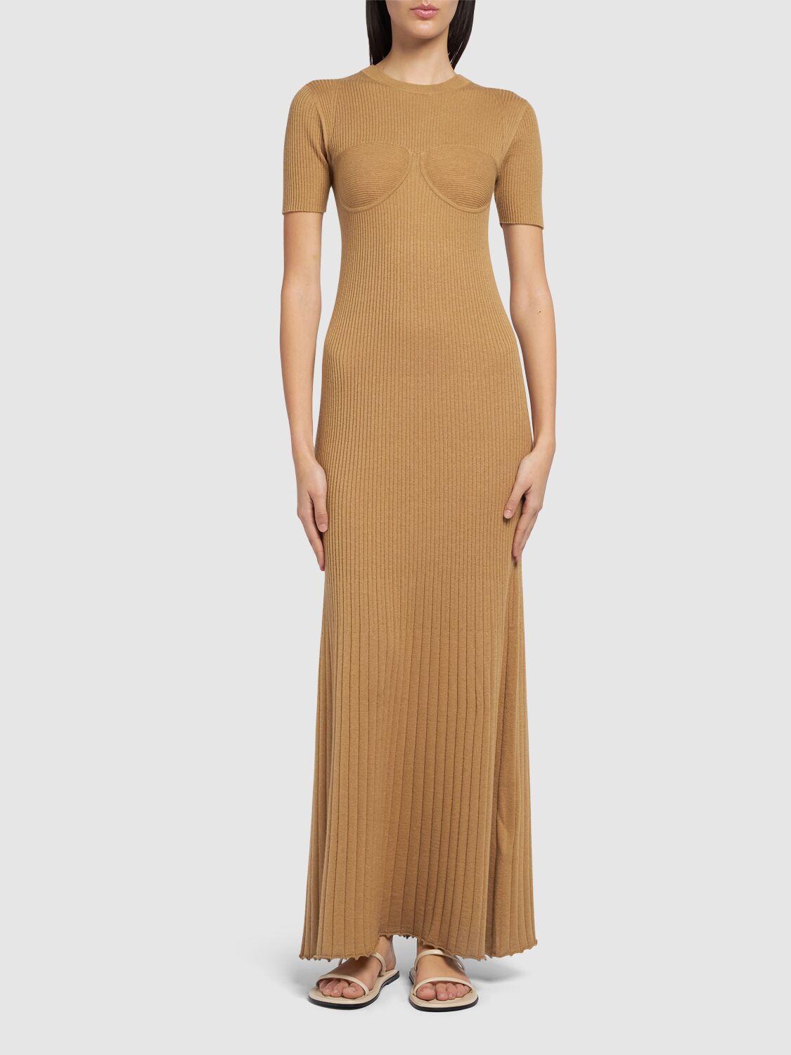 MAX MARA Europa Wool & Silk Knit Maxi Dress In Beige Product Image