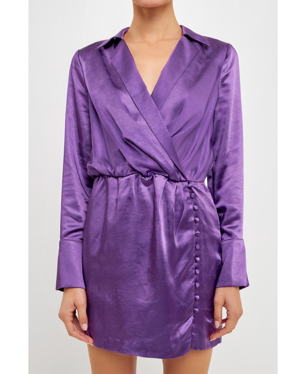 Womens Long Sleeve Satin Mini Dress Product Image