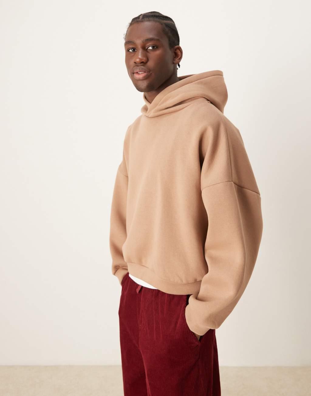 ASOS DESIGN extreme oversized cropped hoodie in mbeige Product Image