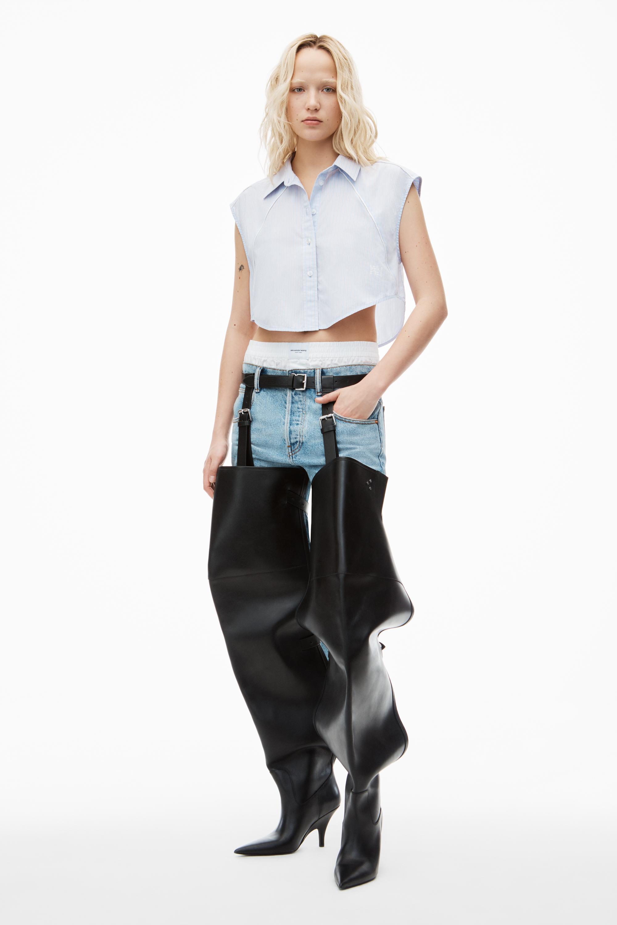 Cropped Sleeveless Button-up Shirt In Cotton Product Image