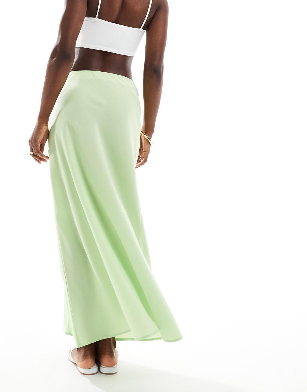 Vero Moda seam detail fluid maxi skirt in lime green Product Image