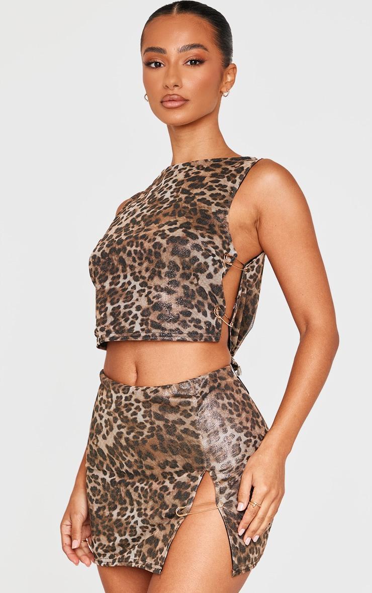 Petite Leopard Print Mesh Trim Detail Mini Skirt Product Image