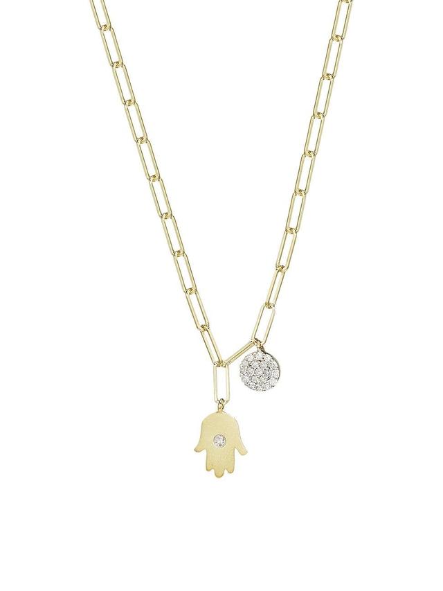 Womens 14K Yellow Gold, 14K White Gold & Diamond Hamsa Hand Pendant Necklace Product Image