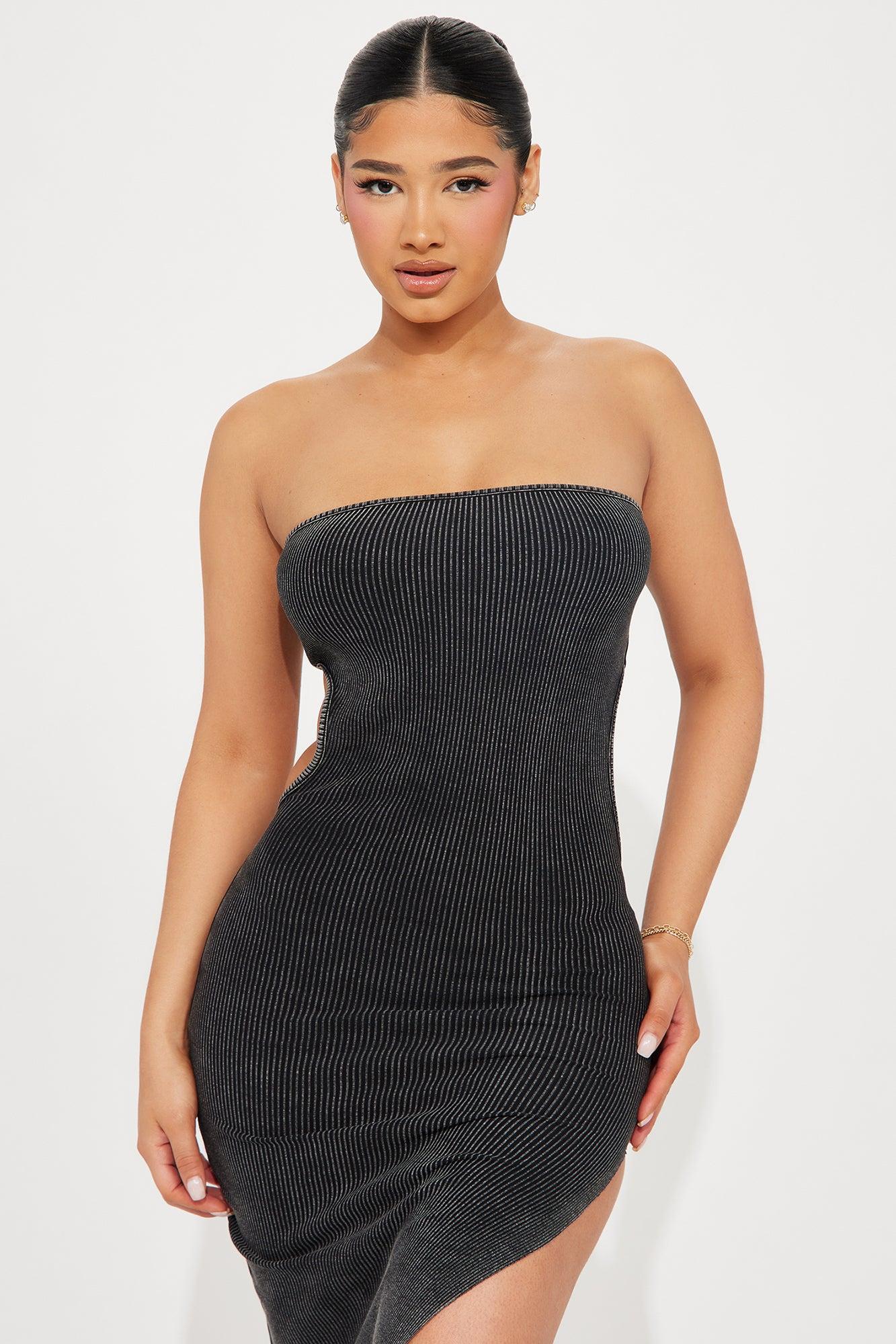 Show It Off Ribbed Midi Dress - Charcoal Product Image