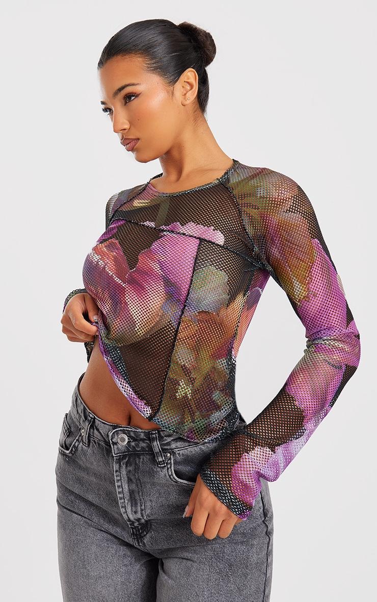 Pink Fishnet Printed Long Sleeve Top Product Image