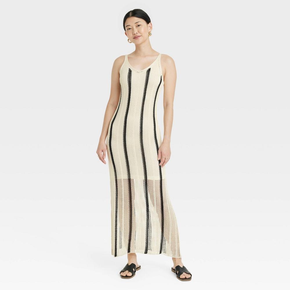 Womens Open Work Maxi Sundress - A New Day Cream/Black Striped Product Image