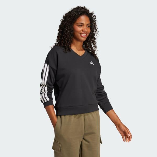 adidas Essentials 3-Stripes French Terry V-neck Sweatshirt Black M Womens Product Image