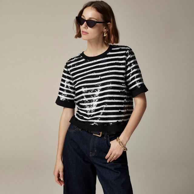 Sequin-embellished T-shirt in stripe Product Image