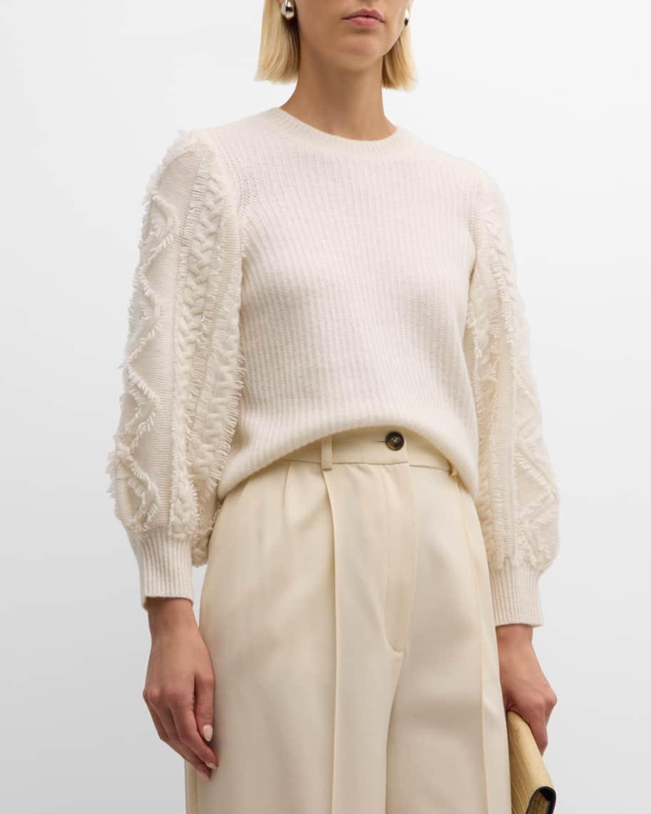 Fringed Puff-Sleeve Cashmere Sweater product image