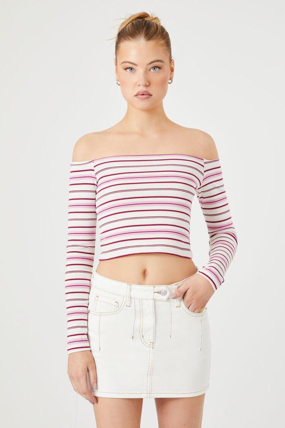 Striped Off-the-Shoulder Crop Top | Forever 21 Product Image