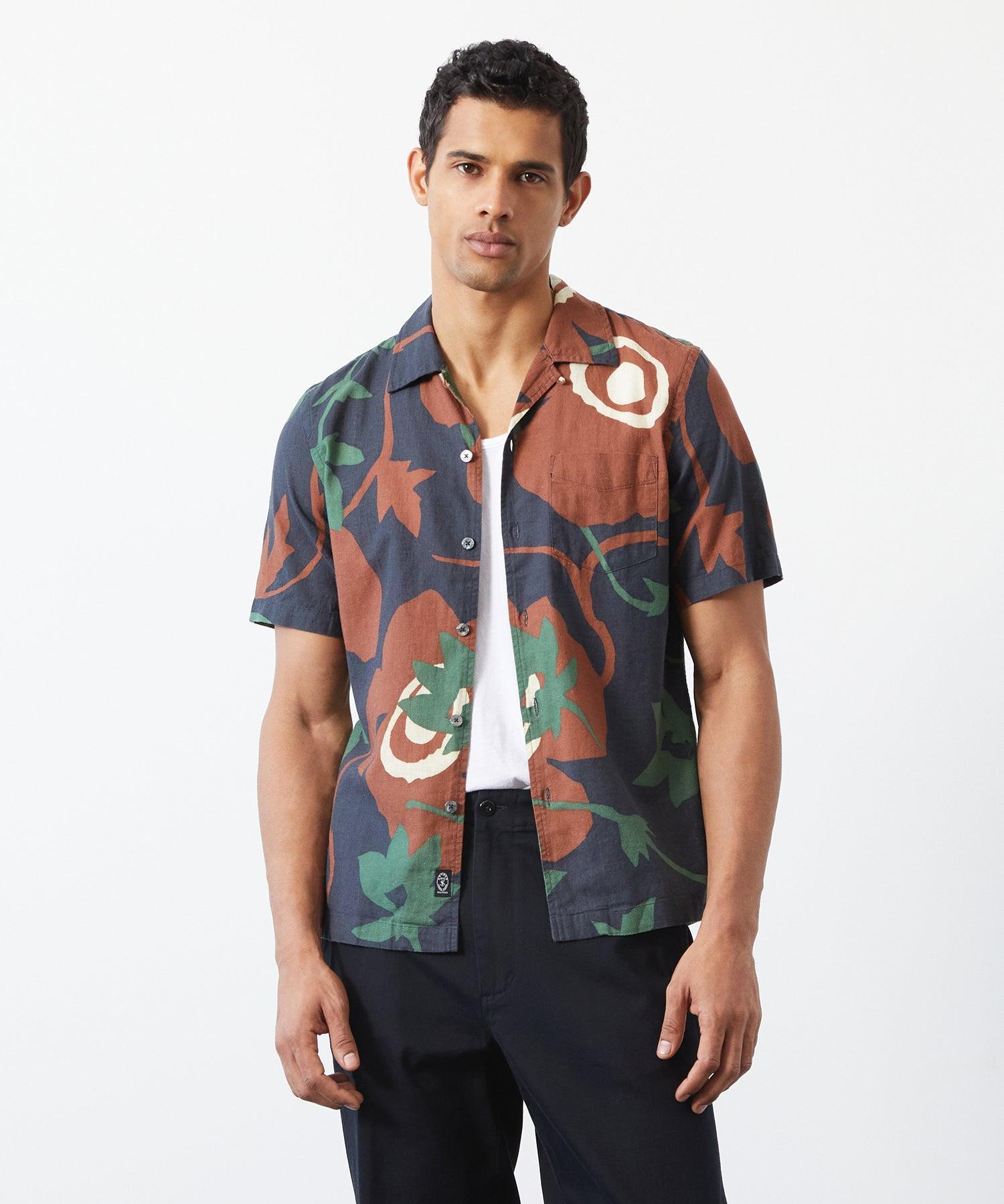 Abstract Floral Short Sleeve Camp Collar Shirt Rust Product Image