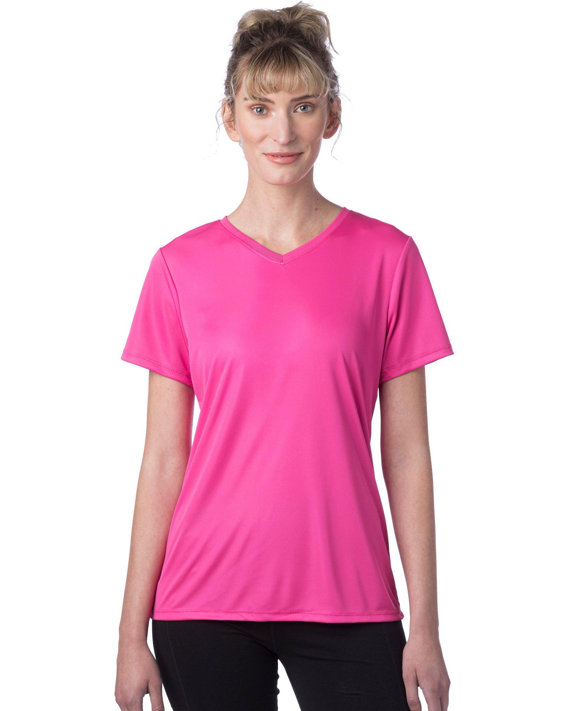 Hanes Sport Cool DRI Womens Performance V-Neck T-Shirt Wow Pink L Product Image