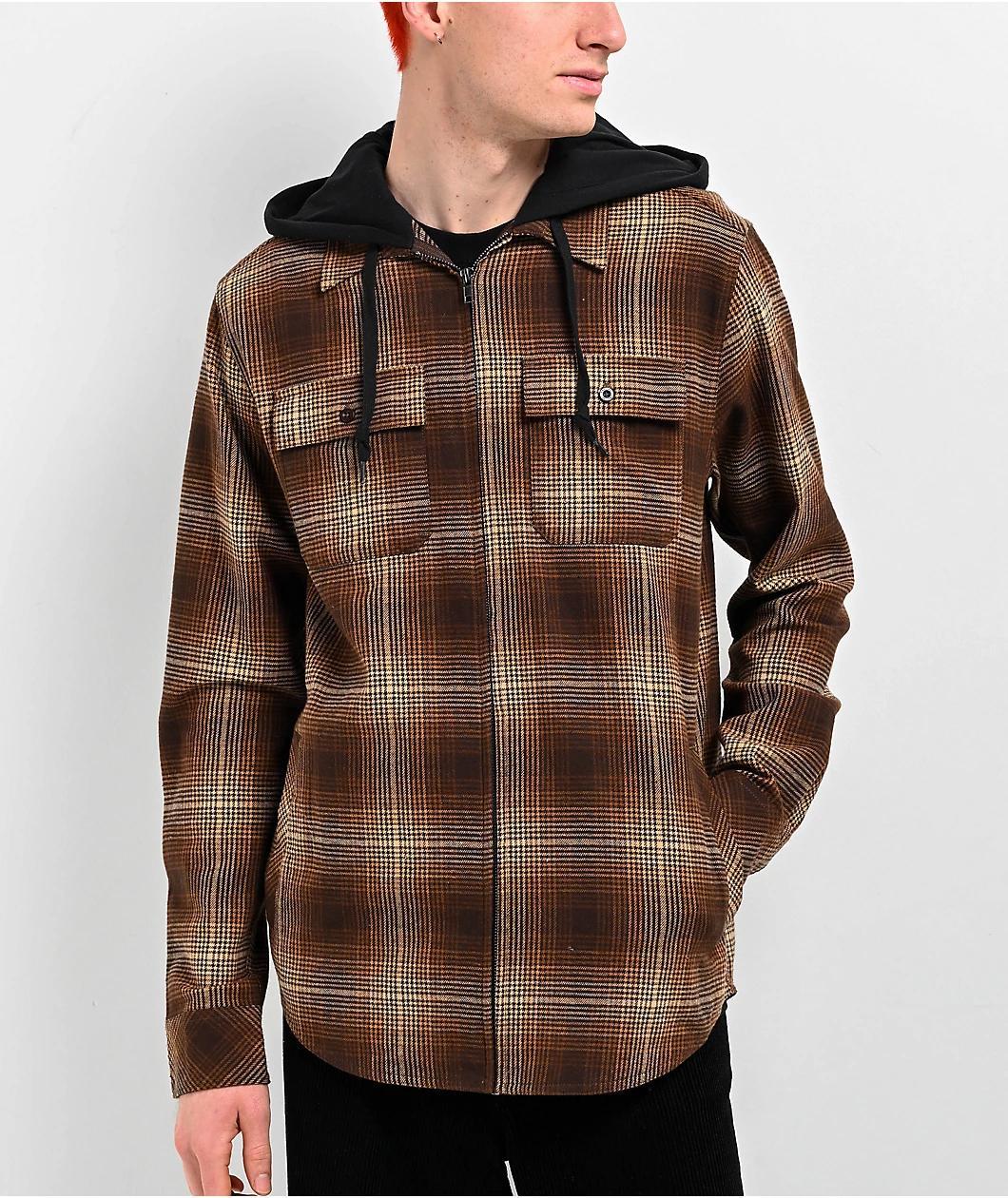 Empyre Chancer Brown Hooded Flannel Zip Shirt Product Image