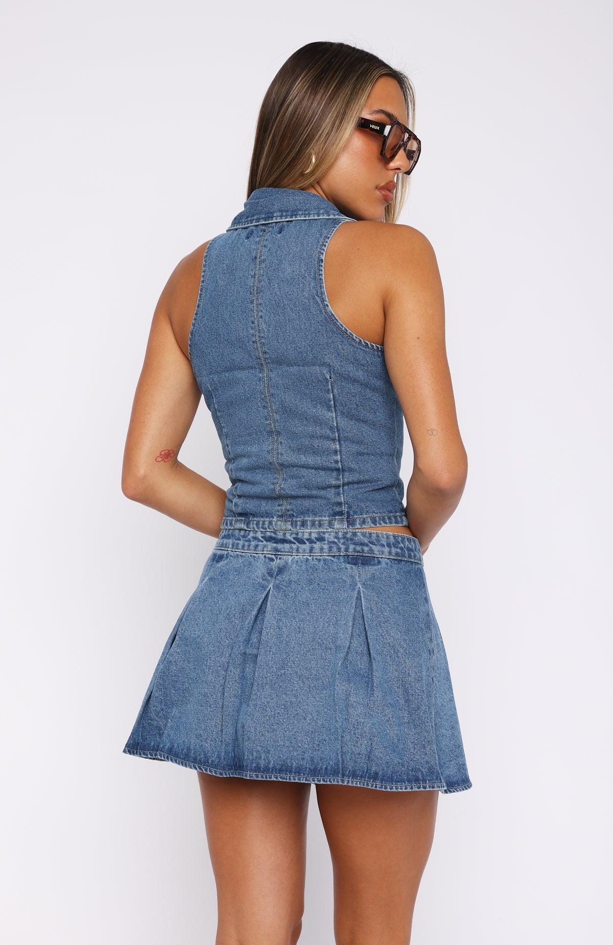 Midnight Whispers Denim Mini Skirt Mid Blue Product Image