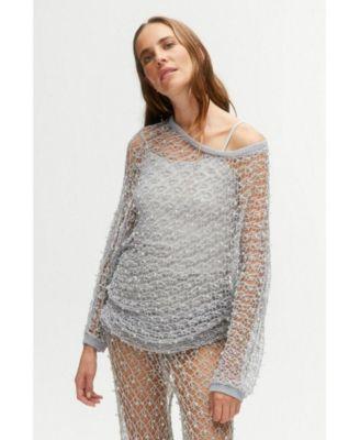 Nocturne Womens Beaded Mesh Knit Top Product Image