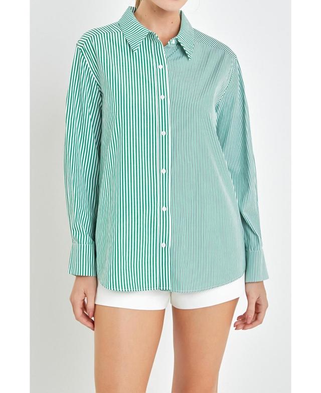 Womens Color block Stripe Cotton Shirt Product Image