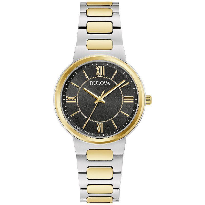 Bulova Womens Two-Tone Stainless Steel Black Dial Bracelet Watch - 98L285 Silver Gold Product Image