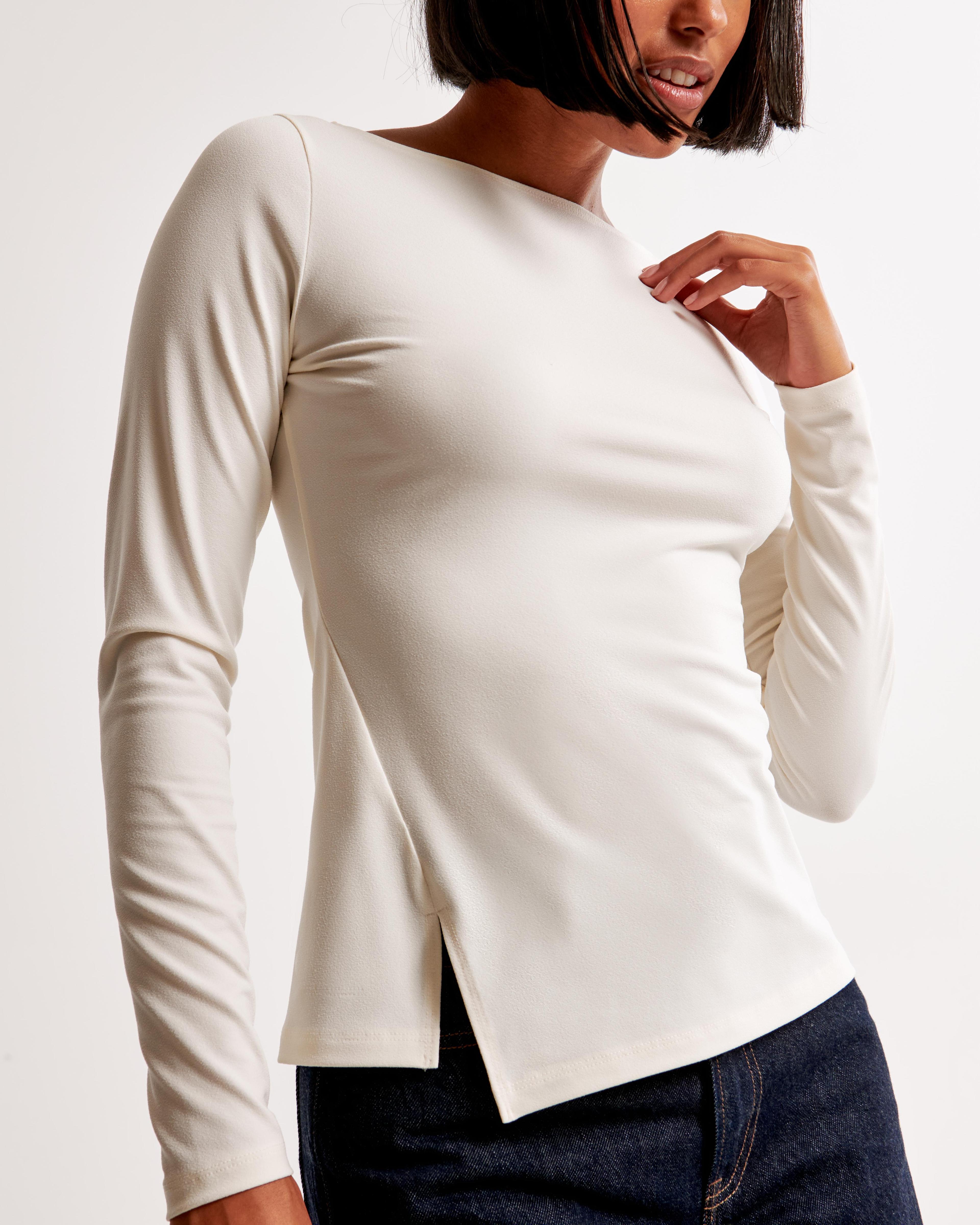 Long-Sleeve Asymmetrical Hem Slash Top Product Image