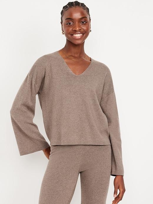 Bell-Sleeve V-Neck Sweater Product Image