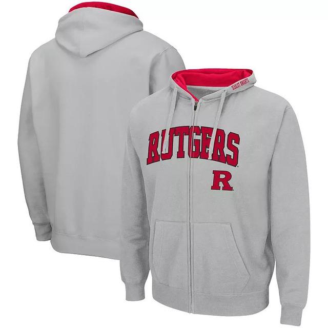 Mens Colosseum Gray Rutgers Scarlet Knights Arch & Logo 3.0 Full-Zip Hoodie Product Image