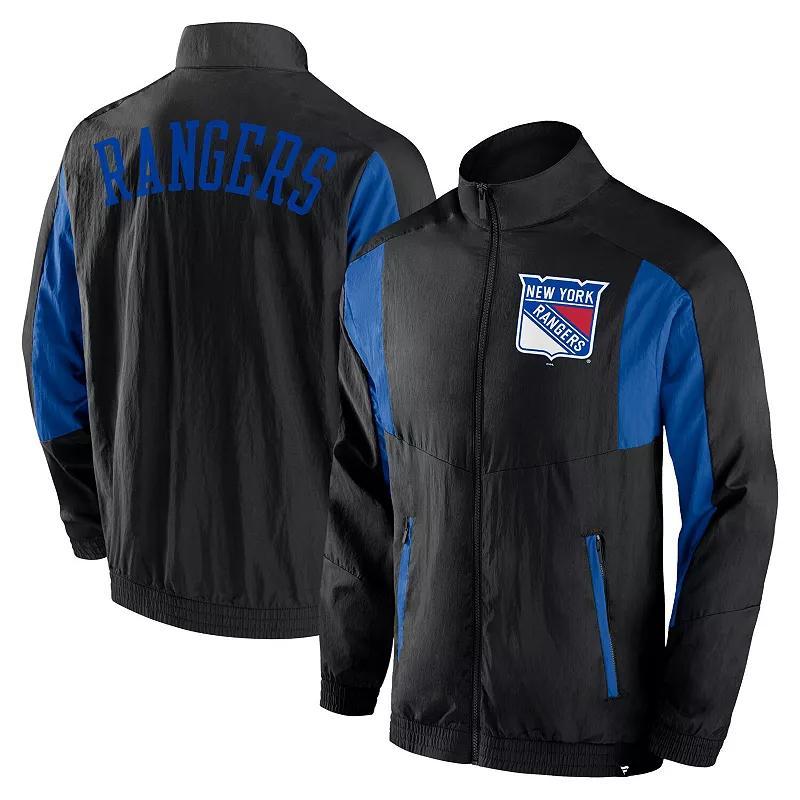 Mens Fanatics Branded Black New York Rangers Step Up Crinkle Raglan Full-Zip Windbreaker Jacket Product Image