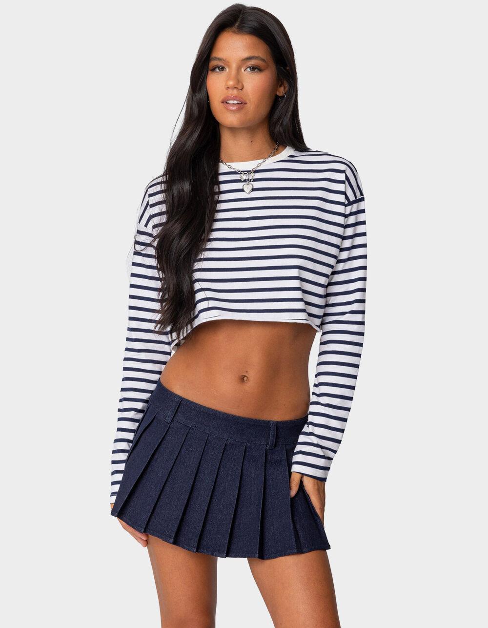 EDIKTED Stripey Cropped Long Sleeve Tee Product Image