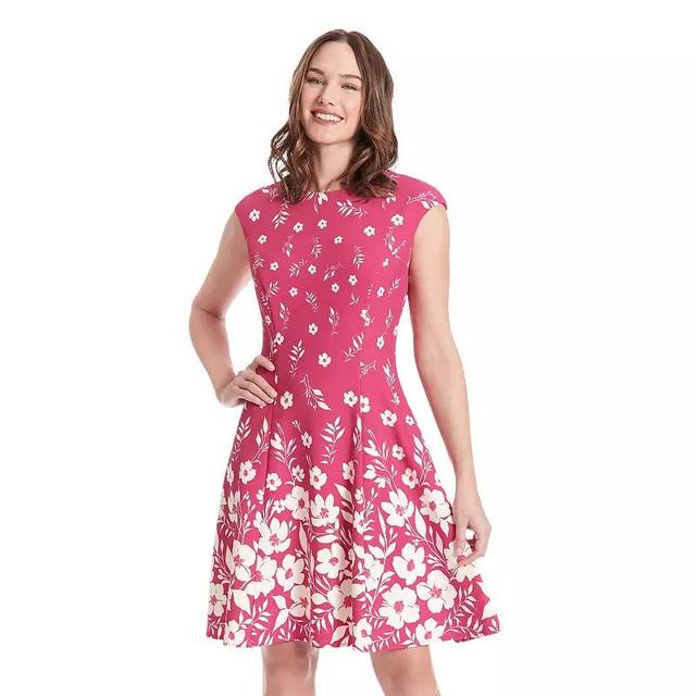 Womens London Times Floral Print Cap Sleeve Fit and Flare Dress Product Image