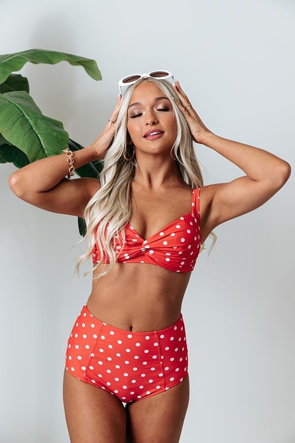 Tanning In Tulum Polka Dot Bikini Top in Red Product Image