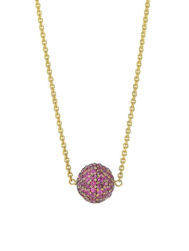 Womens 18K Yellow Gold & Ruby Spherical Pendant Necklace Product Image