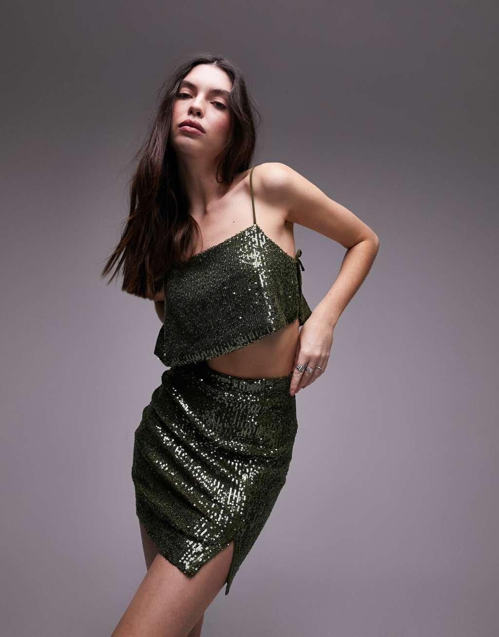 Topshop sequin mini skirt in green - part of a set Product Image