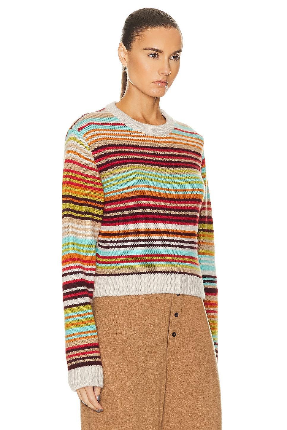 The Elder Statesman Vista Stripe Crew Sweater in Red Product Image