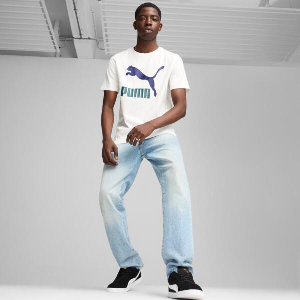 PUMA CLASSICS Men's Logo T-Shirt in White/Lapis Lazuli Product Image