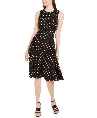 Calvin Klein Polka Dot Scuba Crepe Sleeveless Crew Neck Midi Dress Product Image