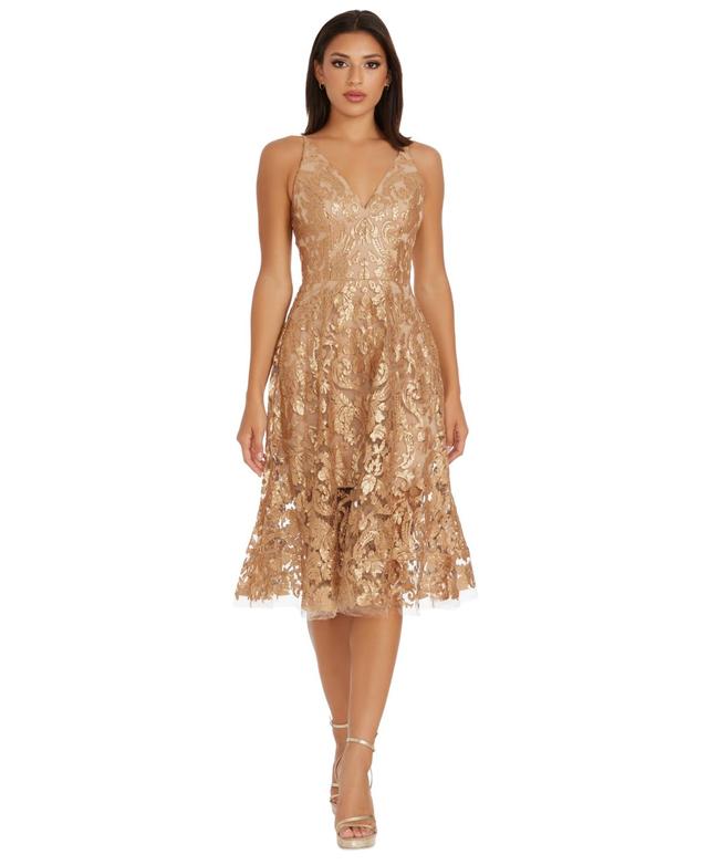 Dress the Population Blair Sequin Embroidered Mesh V-Neck Sleeveless A Product Image