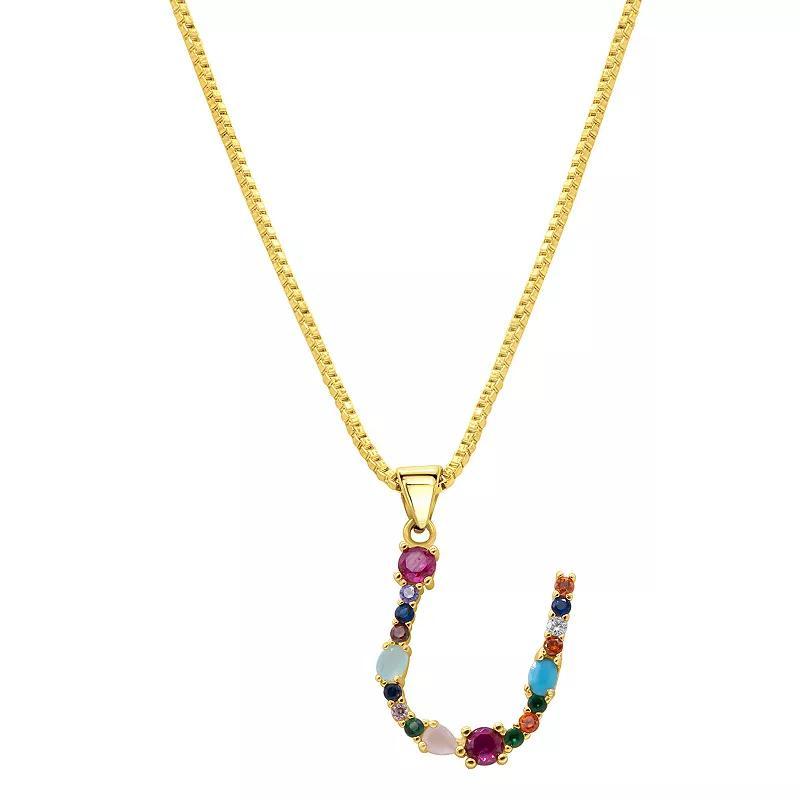 Adornia Gold Tone Multi Color Cubic Zirconia Initial Necklace, Womens Product Image