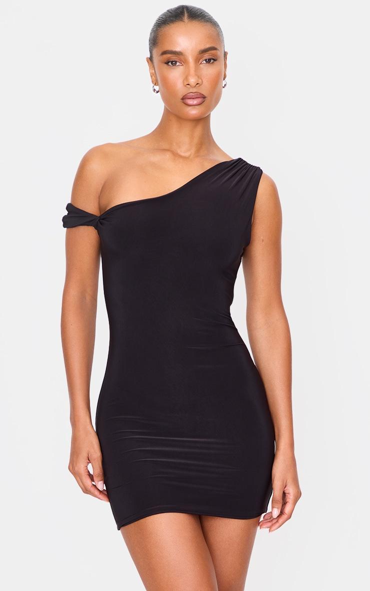 Black Double Layer Slinky Twist Bodycon Dress Product Image