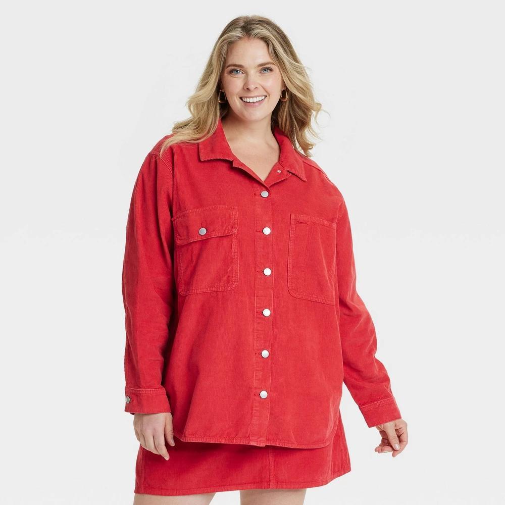 Womens Long Sleeve Corduroy Shacket - Universal Thread Red Product Image