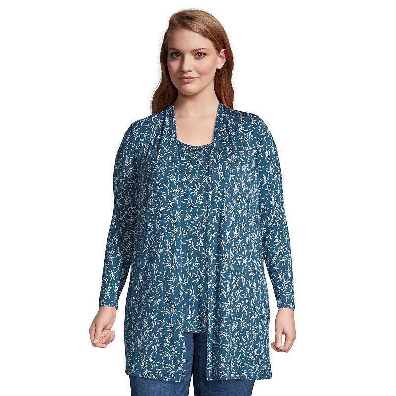 Plus Size Lands End Lightweight Long Cardigan Sweater, Womens Dark Blue Product Image