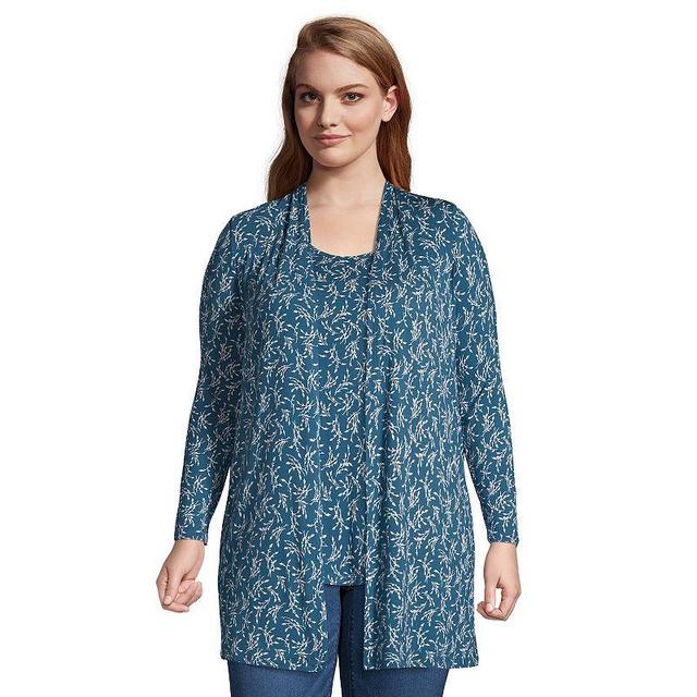 Plus Size Lands End Lightweight Long Cardigan Sweater, Womens Dark Blue Product Image