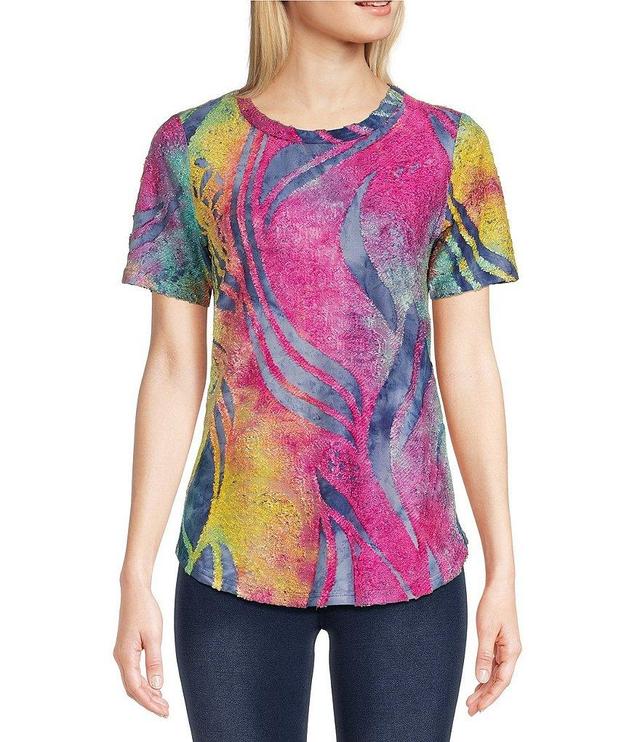 Calessa Burnout Tie Dye Abstract Print Crew Neck Short Sleeve Straight Hem Tunic Product Image