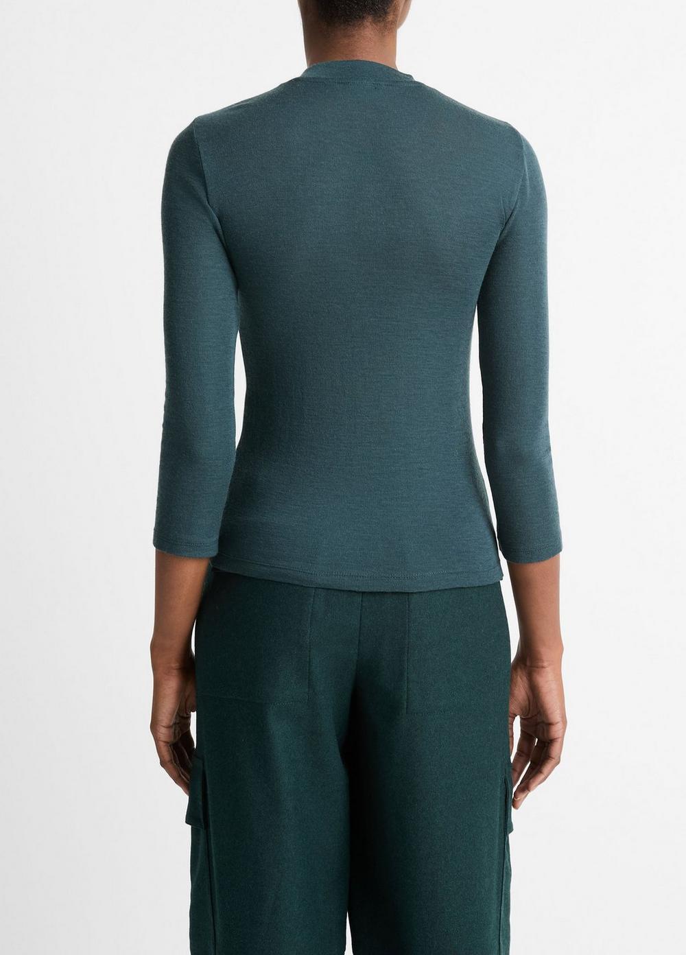 Wool Three-Quarter-Sleeve Mock-Neck Top Product Image