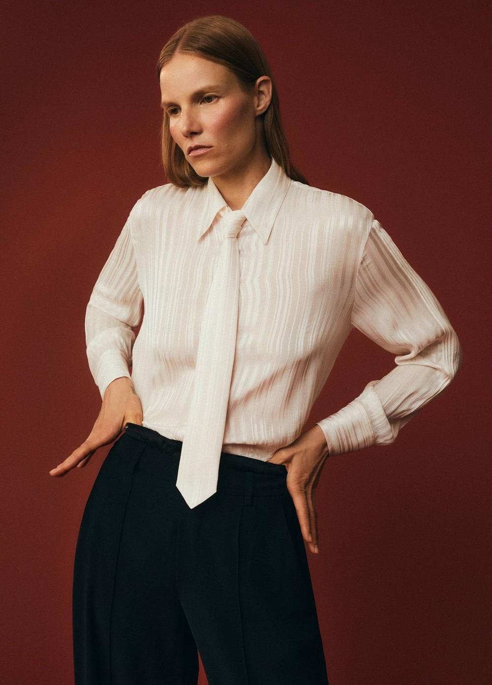 Sheer-Stripe Pintuck Blouse Product Image