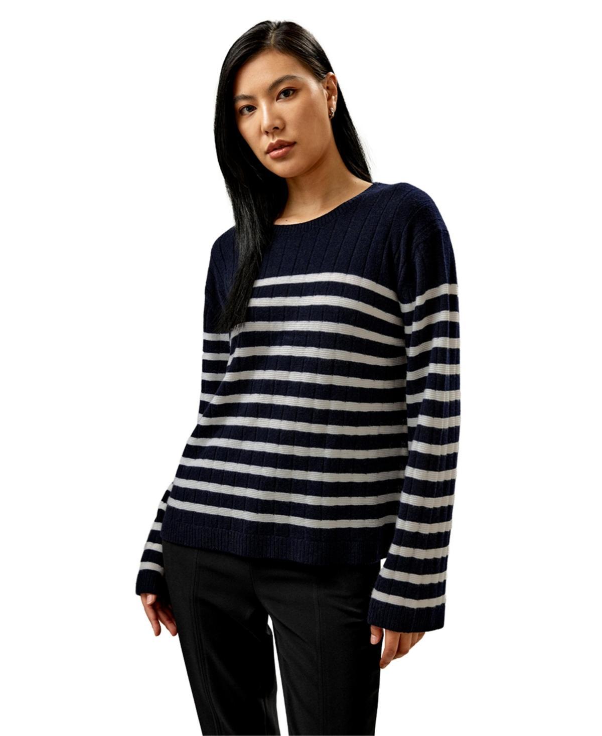 Lilysilk Womens Drop-Shoulder Striped Cashmere Sweater product image