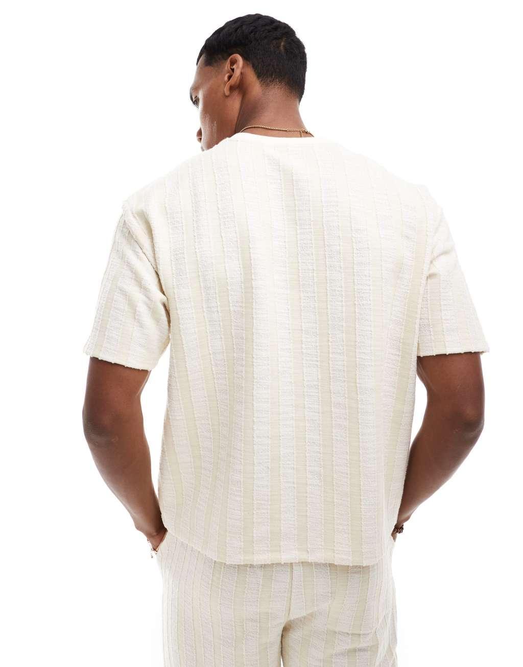 ASOS DESIGN relaxed t-shirt in neutral stripe - part of a set Product Image