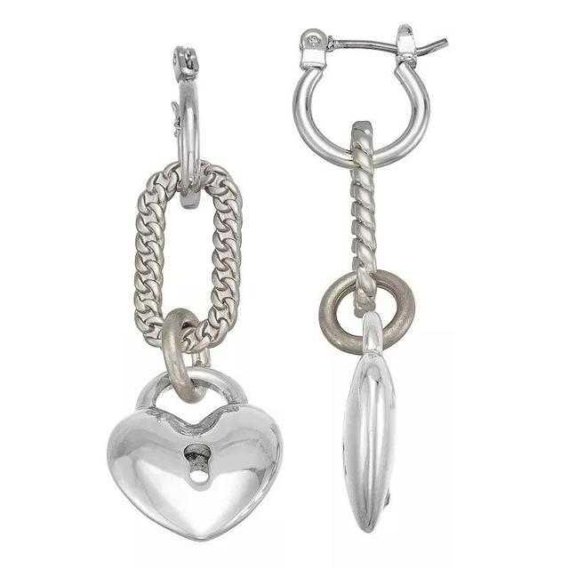 Simply Vera Vera Wang Puffy Hoop Drop Heart Earrings, Womens, Silver Tone Product Image