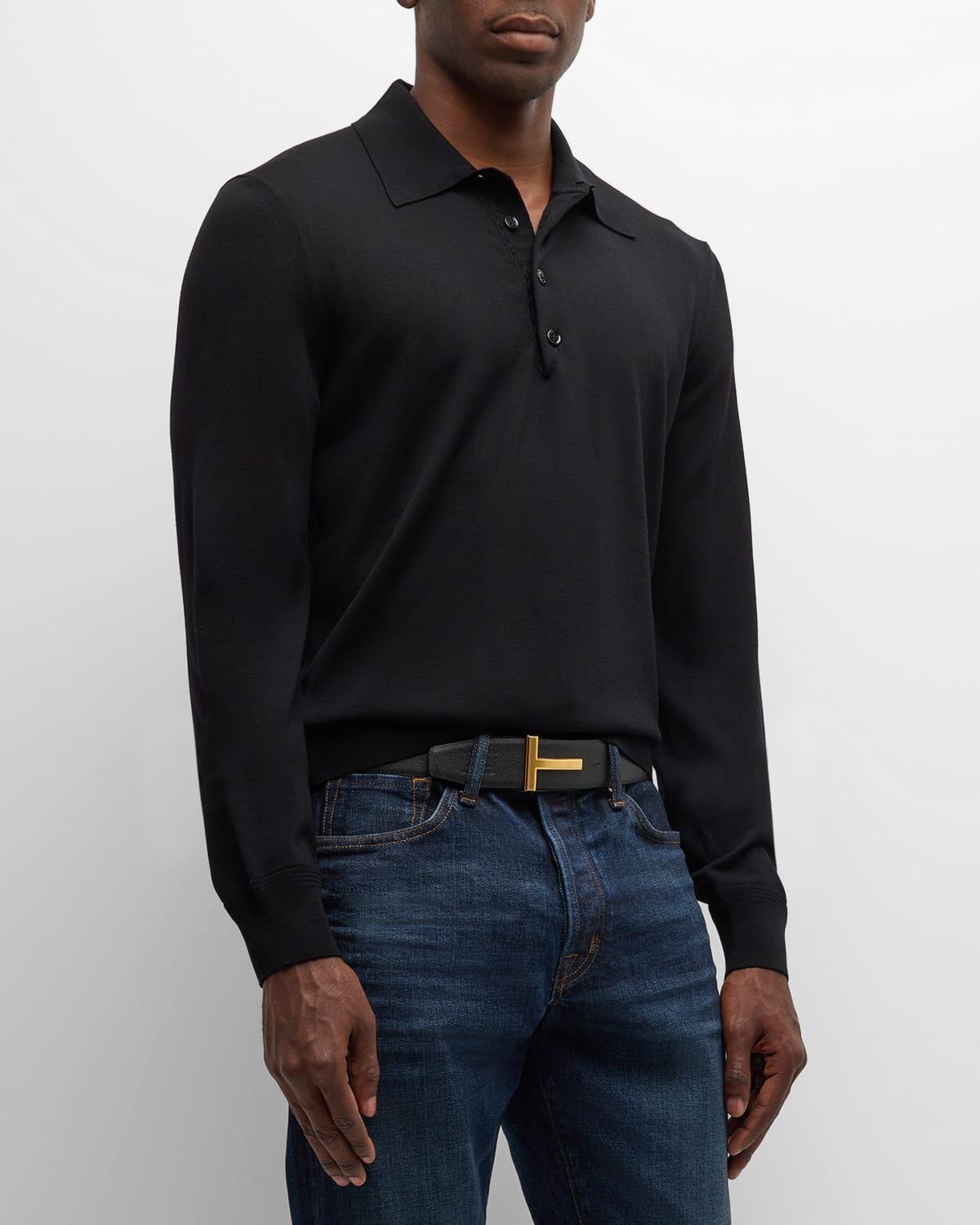 Mens Fine-Gauge Wool Polo Sweater Product Image