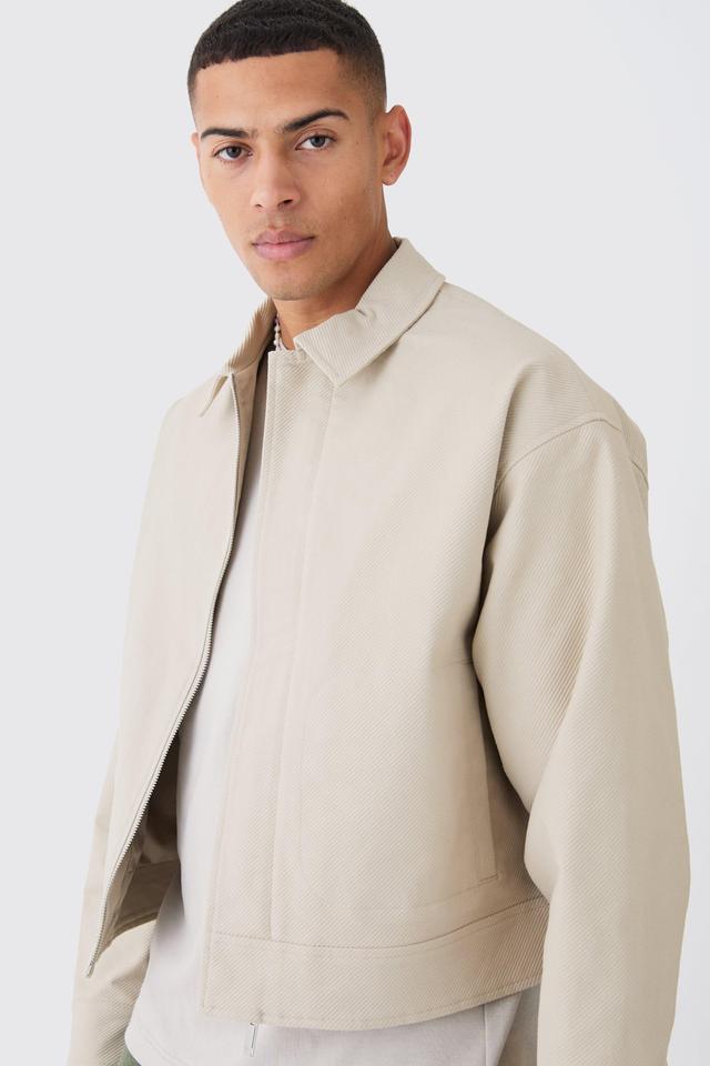 Boxy Smart Ribbed Twill Harrington Jacket | boohooMAN USA Product Image