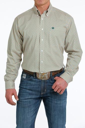 SALE Cinch® Men's L/S White/Blue/Orange Geometric Print Button Print Product Image